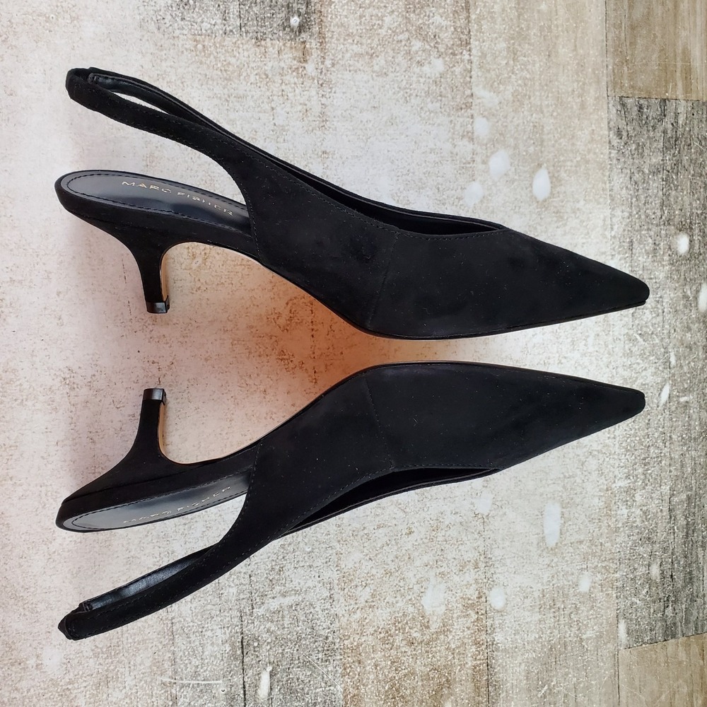 Marc Fisher Labela Womens Pump Sz 8 M Black Pointed Toe Kitten Heel Slingback - Picture 6 of 10